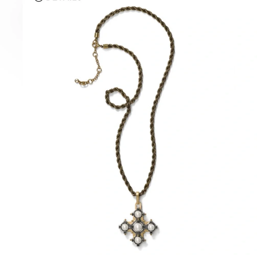 CAbi Gold-Tone Braided Rope Necklace with Pearl Cross Pendant